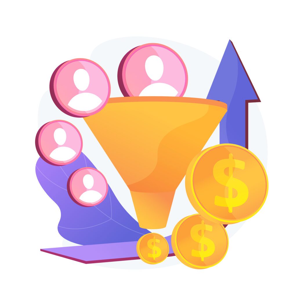 Sales funnel and lead generation vector concept metaphor.